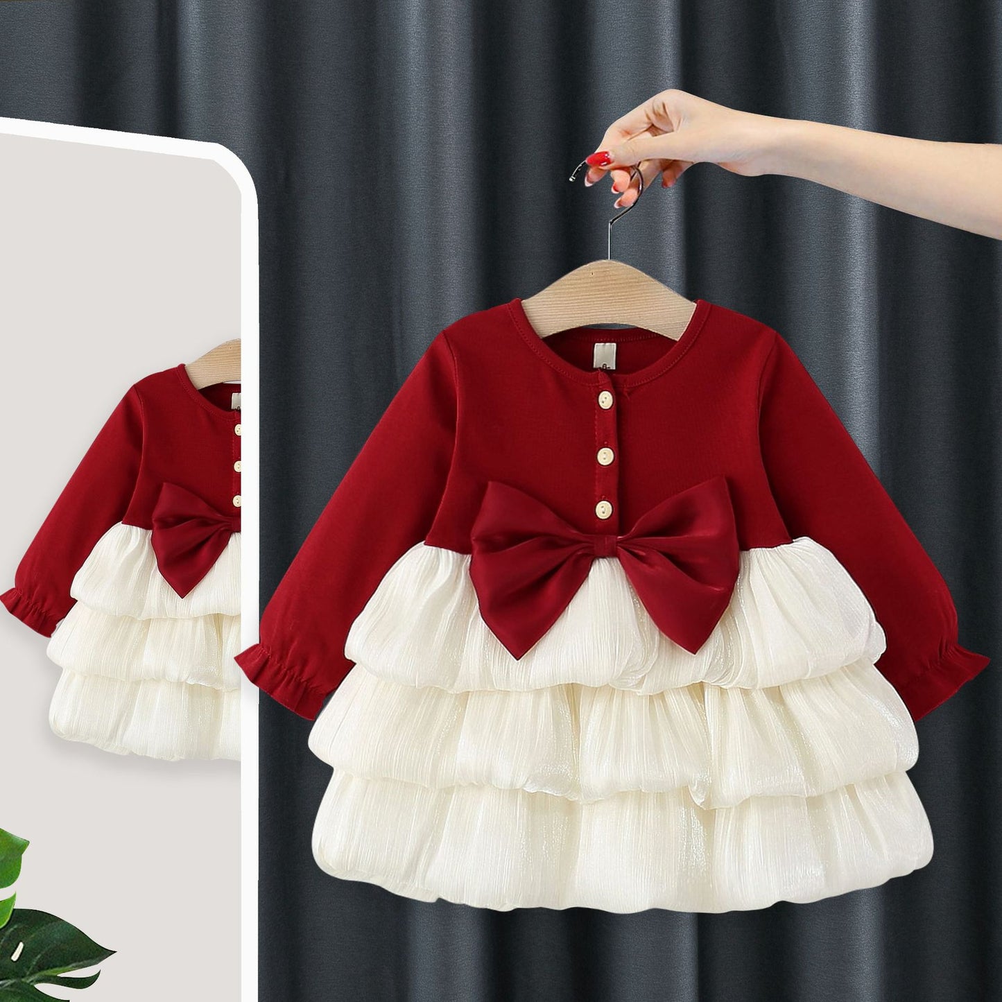 Imported 🎀 Spring/Autumn Girls’ Princess Dress – Long Sleeve with Large Bow