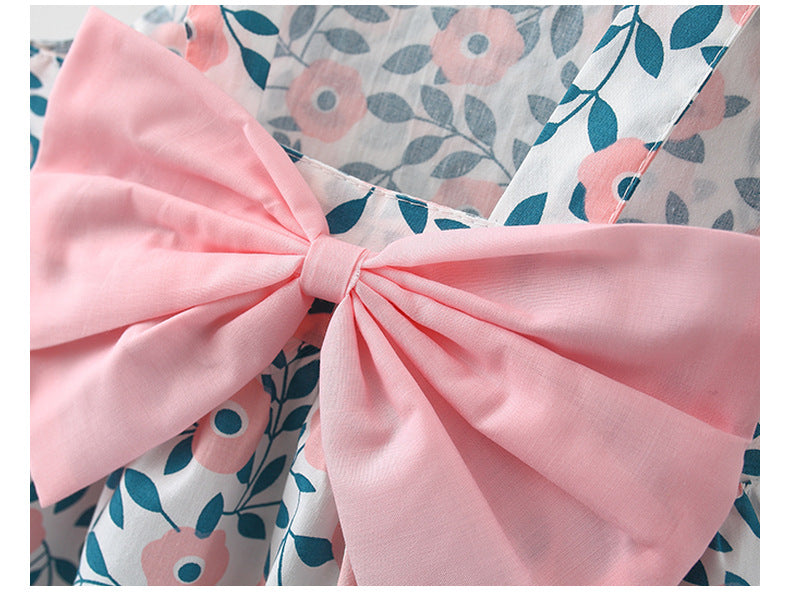 Imported 🌺 Girls’ Summer Floral Print Dress with Strap & Hat – Korean Style