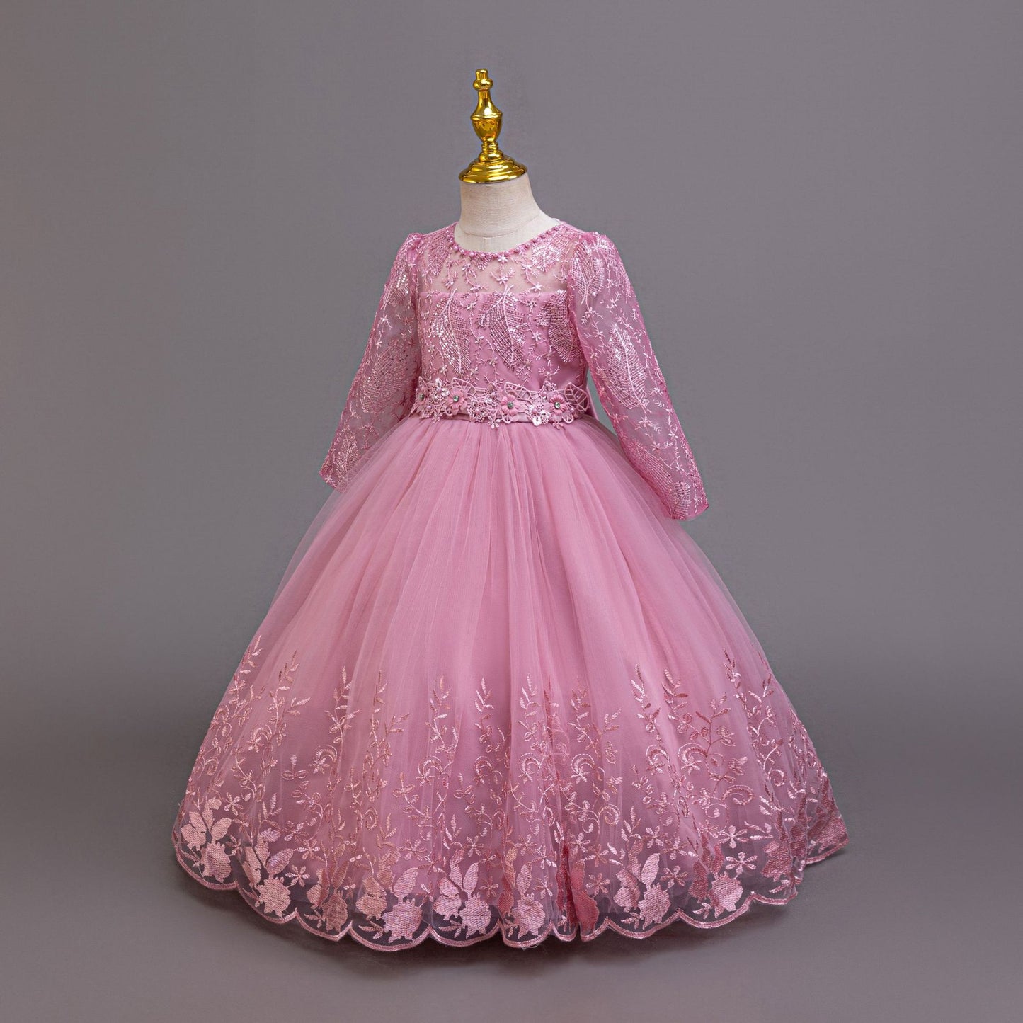 Imported ✨ Girls’ Long-Sleeve Lace Princess Dress – Flower Girl & Performance Outfit