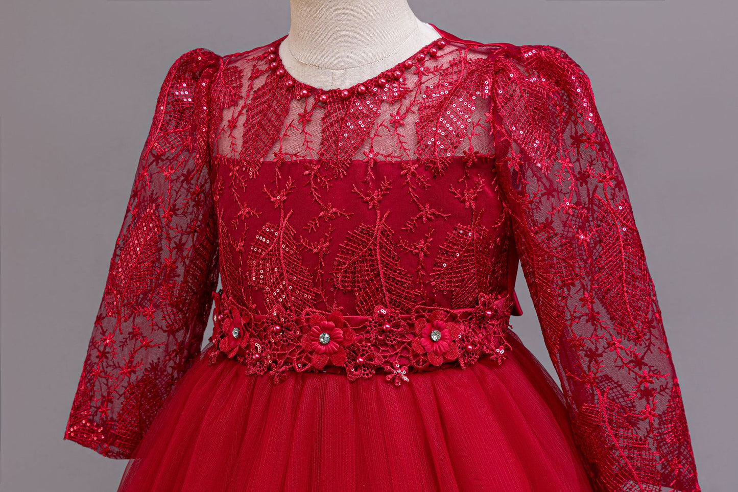 Imported ✨ Girls’ Long-Sleeve Lace Princess Dress – Flower Girl & Performance Outfit