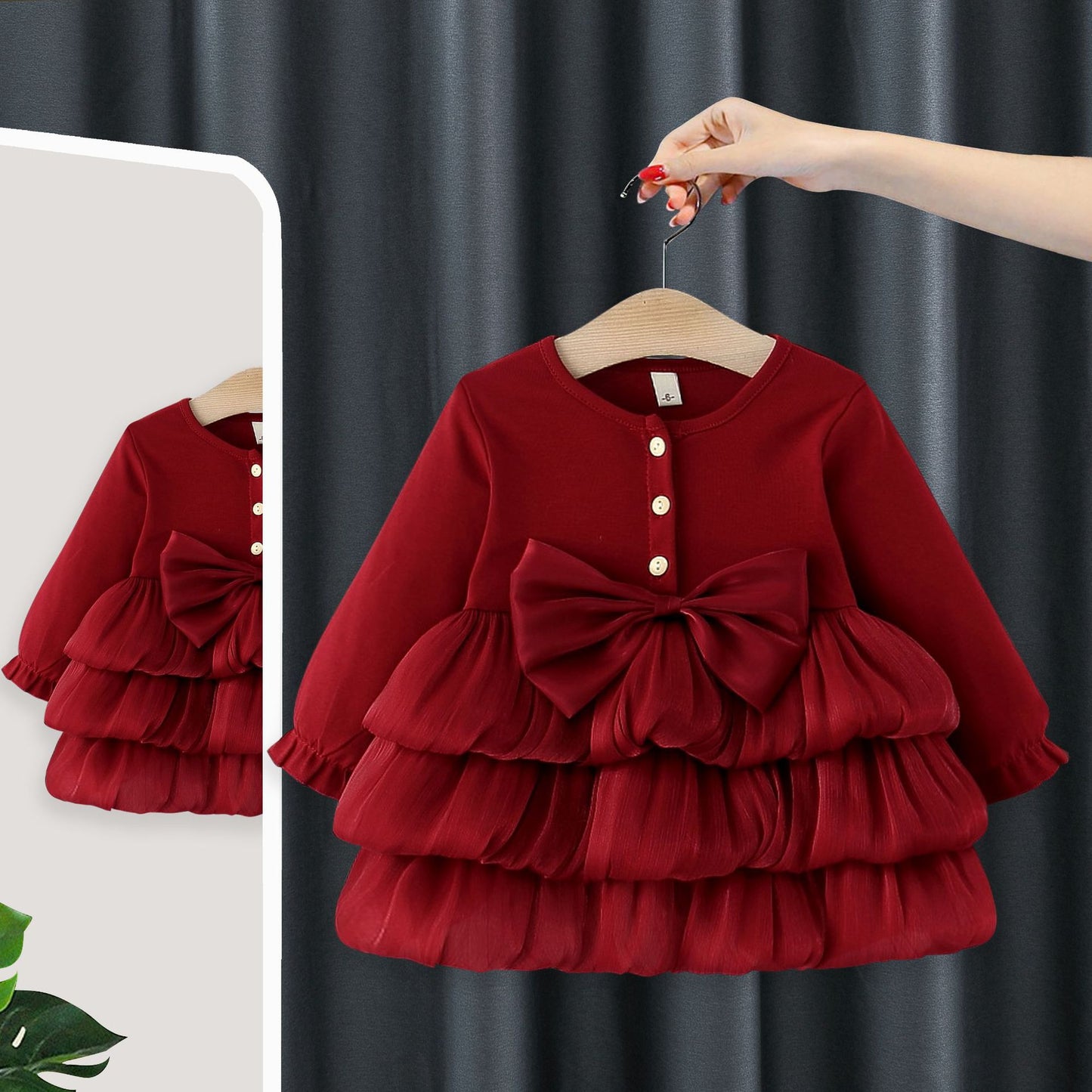 Imported 🎀 Spring/Autumn Girls’ Princess Dress – Long Sleeve with Large Bow