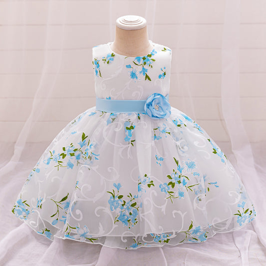 Imported🌸 Girls’ First Birthday / Full Moon Princess Dress – Floral Print Puff Dress