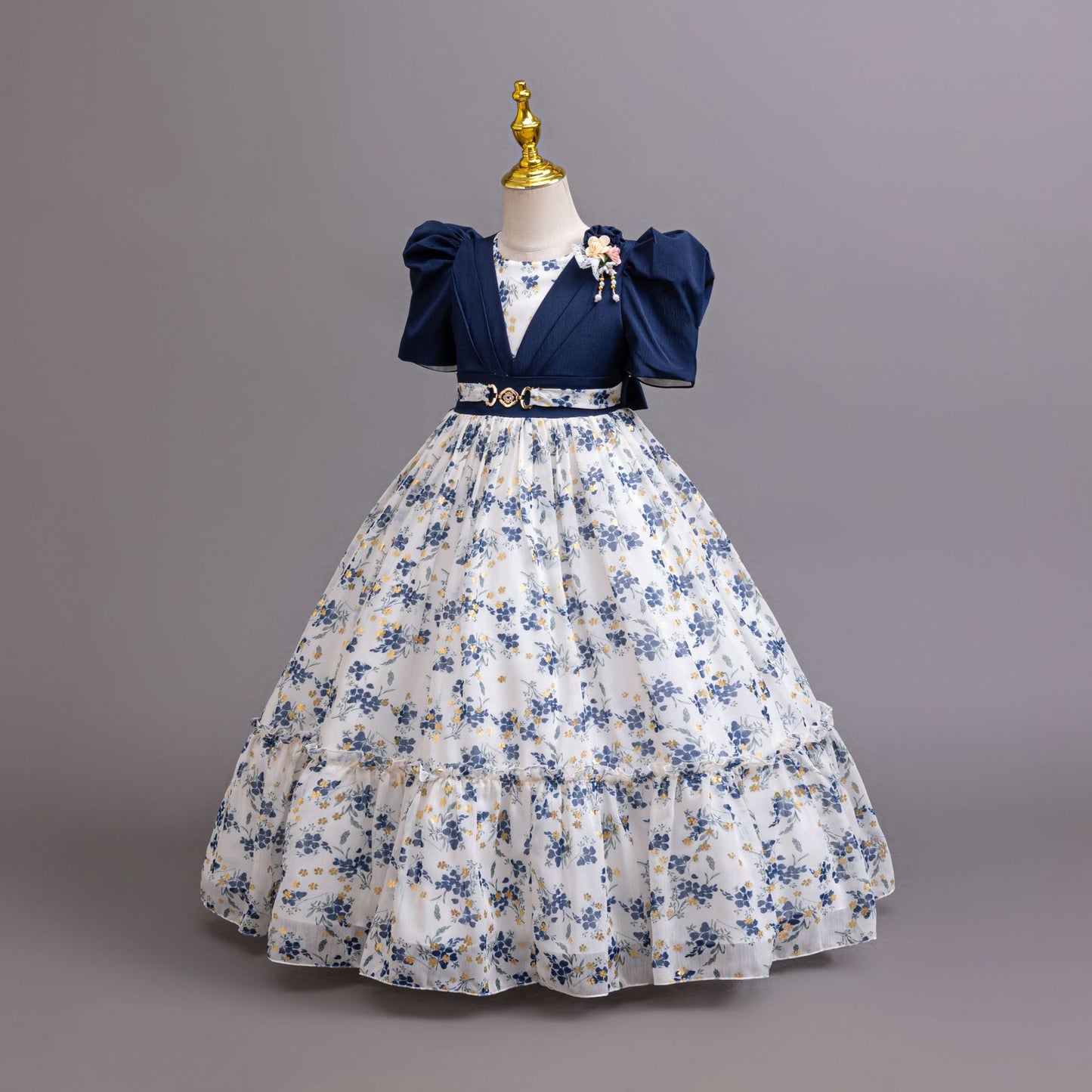 Imported 🌸 Girls’ Chiffon Floral Princess Dress – Catwalk & Party Outfit