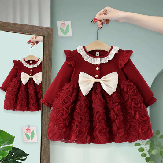 Imported🎀 Girls’ Autumn Princess Dress – Long-Sleeve Casual Bow Knot Dress