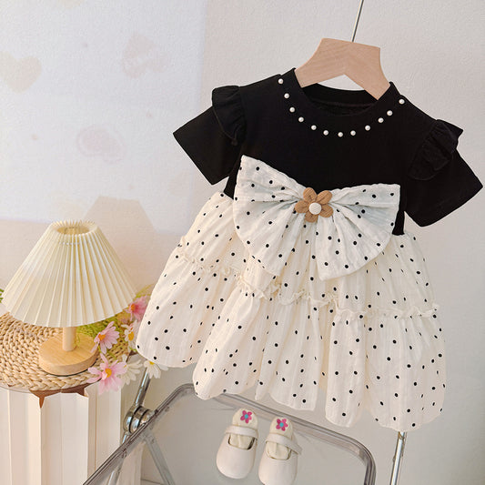 Imported 🌸 Girls’ Summer Polka Dot Dress – Korean Style Flying Sleeve