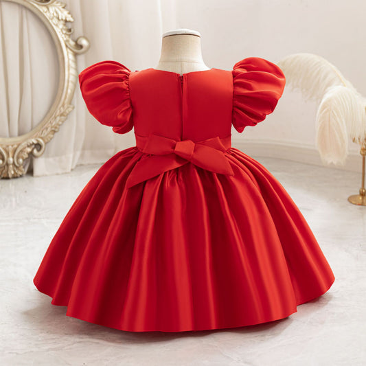 Imported 🎀 Girls’ Autumn Satin Flower Girl Dress – Birthday & Party Outfit
