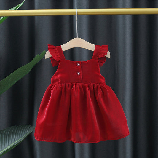 Imported 🌼 Baby Girls’ Spring & Summer Lace Flying Sleeve Dress – Solid Color Vest Style