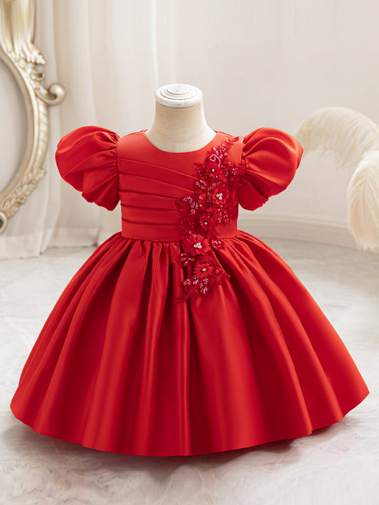 Imported 🎀 Girls’ Autumn Satin Flower Girl Dress – Birthday & Party Outfit