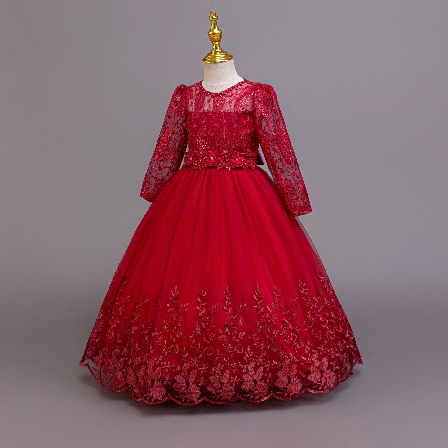 Imported ✨ Girls’ Long-Sleeve Lace Princess Dress – Flower Girl & Performance Outfit