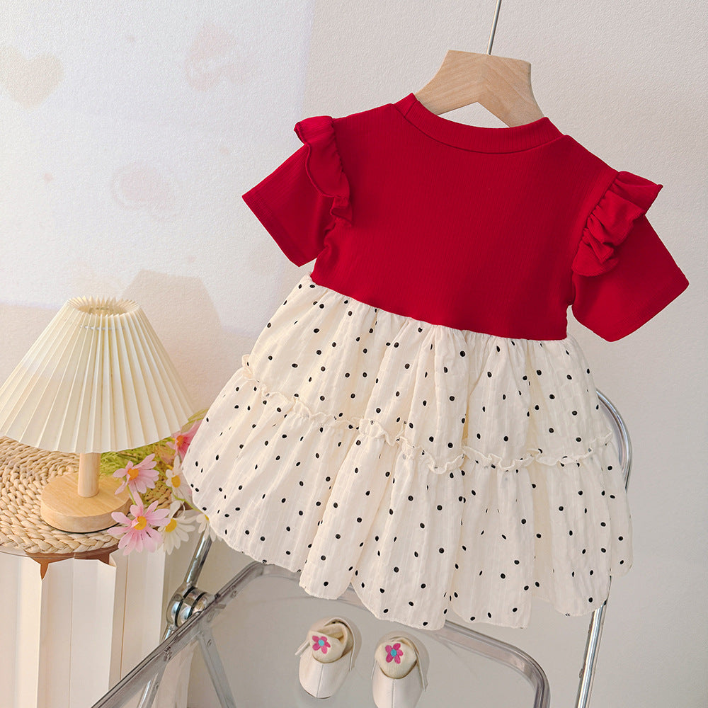 Imported 🌸 Girls’ Summer Polka Dot Dress – Korean Style Flying Sleeve