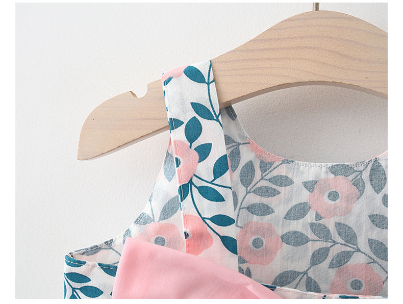 Imported 🌺 Girls’ Summer Floral Print Dress with Strap & Hat – Korean Style