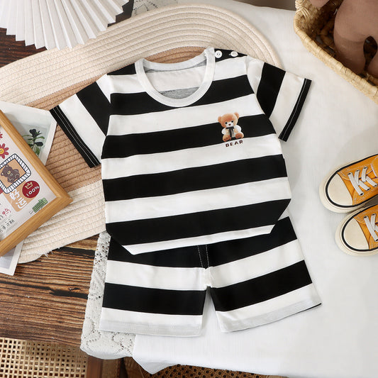 Imported 🌞 Kids’ Summer Cotton Outfit – Boys’ T-Shirt & Girls’ Shorts Set