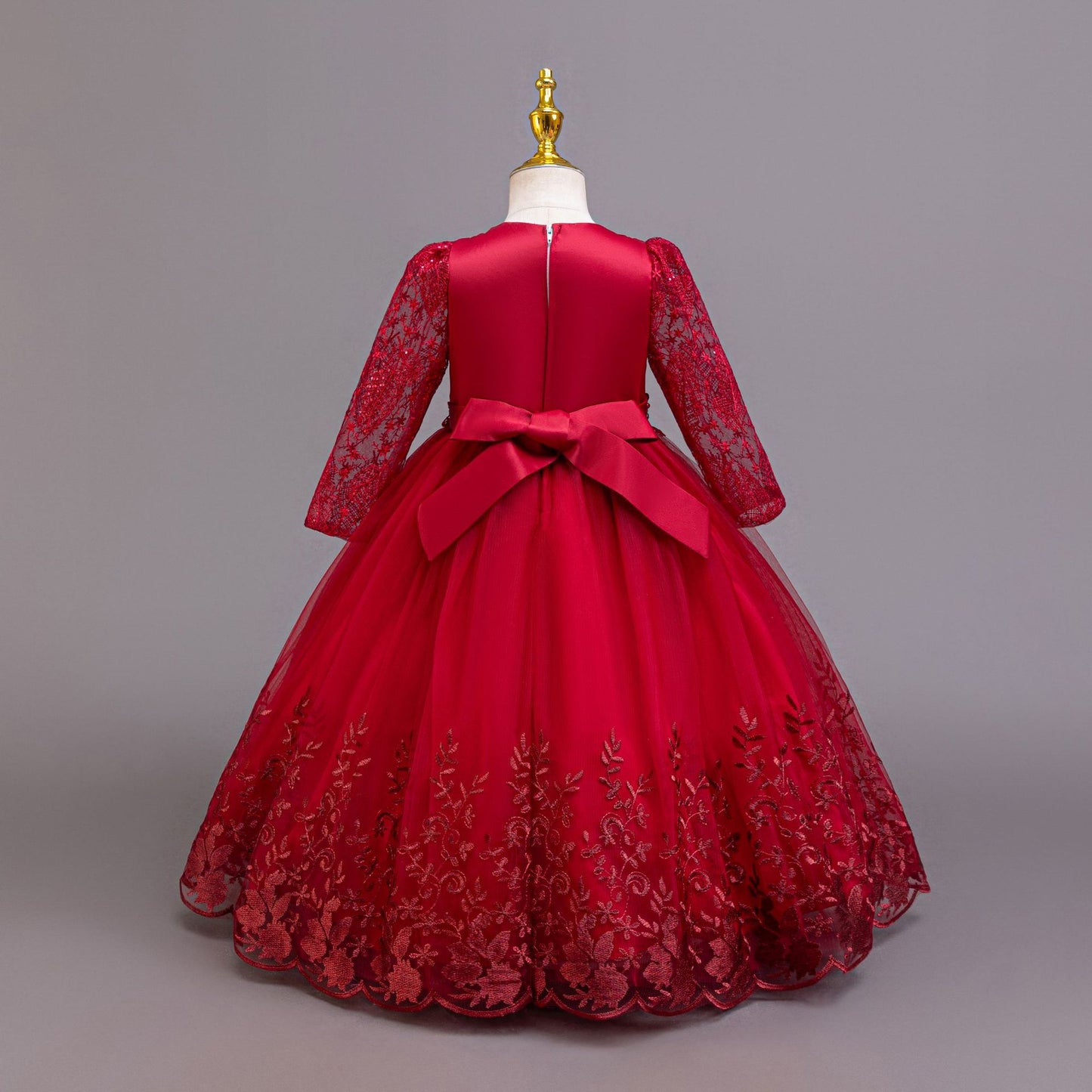 Imported ✨ Girls’ Long-Sleeve Lace Princess Dress – Flower Girl & Performance Outfit