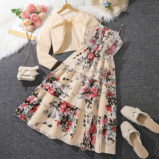 Imported🌸 Girls' Floral Dress & Jacket Set – Spring/Autumn Two-Piece Outfit