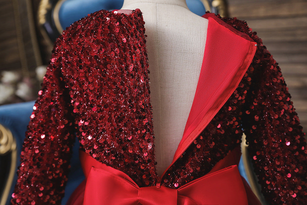 Imported ✨ Girls’ Sequined Evening Banquet Dress – Long Sleeve for Medium & Large Kids