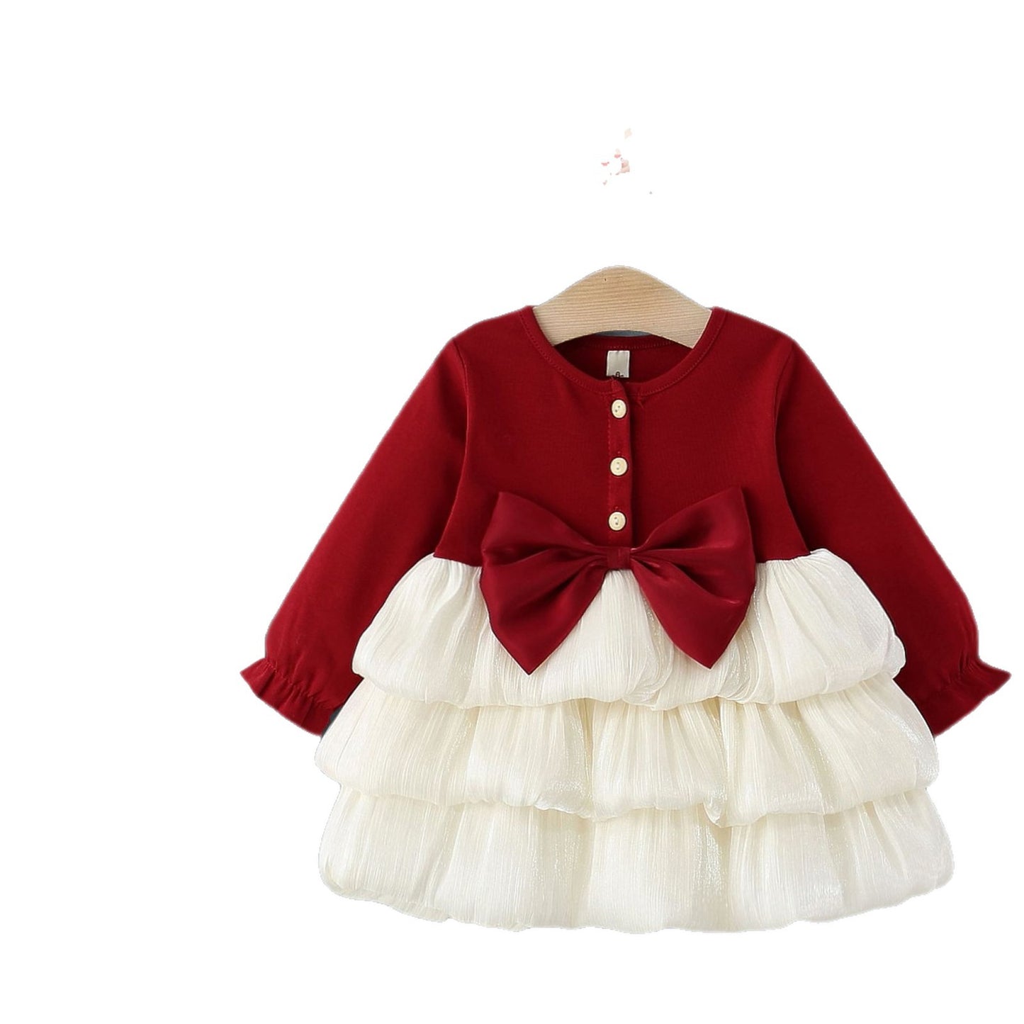 Imported 🎀 Spring/Autumn Girls’ Princess Dress – Long Sleeve with Large Bow