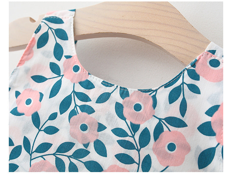 Imported 🌺 Girls’ Summer Floral Print Dress with Strap & Hat – Korean Style