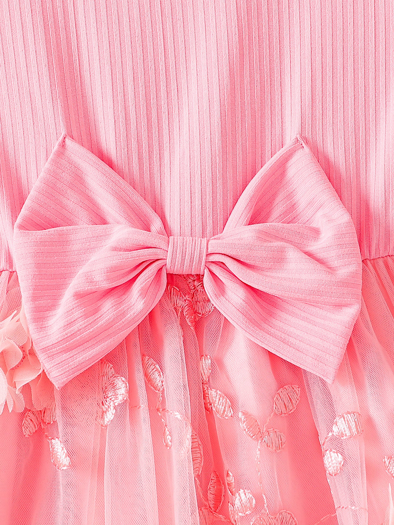 Imported 🌸 Girls’ Floral Embroidered Mesh Dress – Flutter Sleeve Toddler Princess Dress with Bow