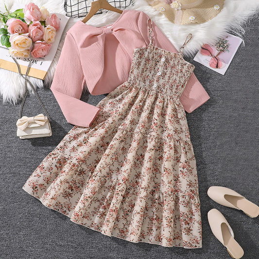 Imported🌸 Girls' Floral Dress & Jacket Set – Spring/Autumn Two-Piece Outfit