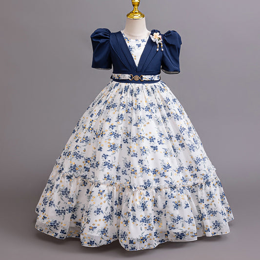 Imported 🌸 Girls’ Chiffon Floral Princess Dress – Catwalk & Party Outfit