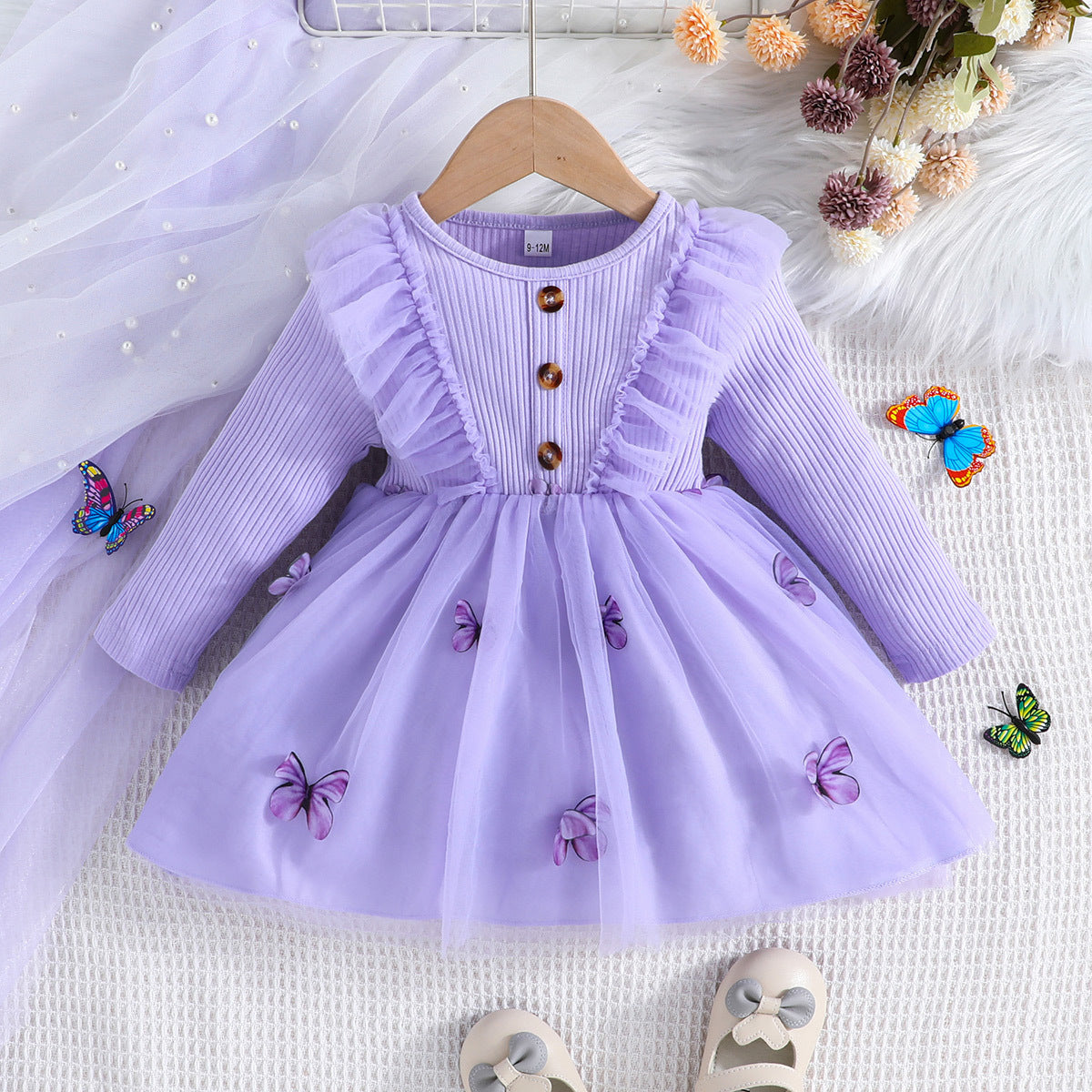 Imported 🌸 Long-Sleeve Mesh Princess Dress – Spring & Autumn European Style