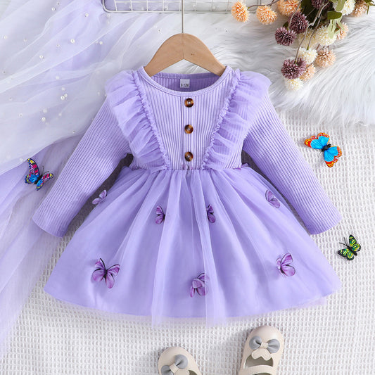 Imported 🌸 Long-Sleeve Mesh Princess Dress – Spring & Autumn European Style