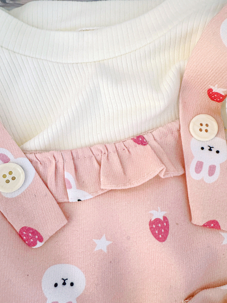 Imported 🍁 Autumn Princess Dress – Cartoon Suspender Faux Two-Piece Long-Sleeve Outfit