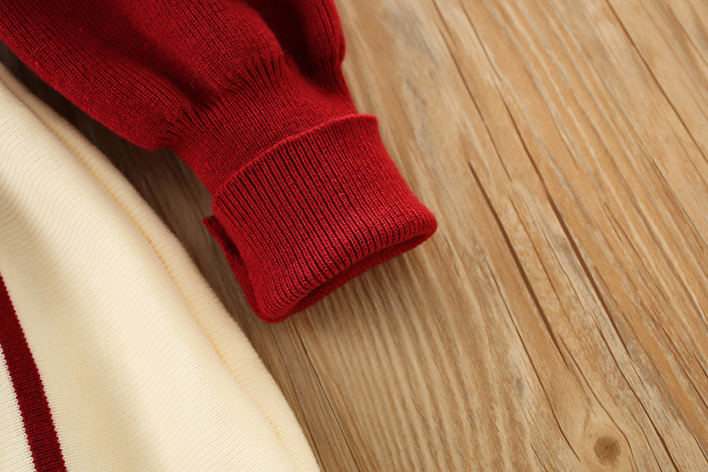 Imported ❄️ Winter Girls’ Knitted Bow Dress – Korean Style with Puff Sleeves