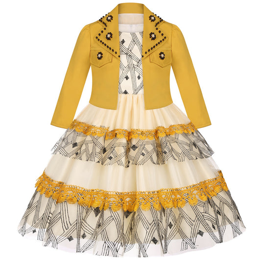 Imported ✨ Girls’ Mesh Cake Dress Set – European & American Style Piano Performance Outfit