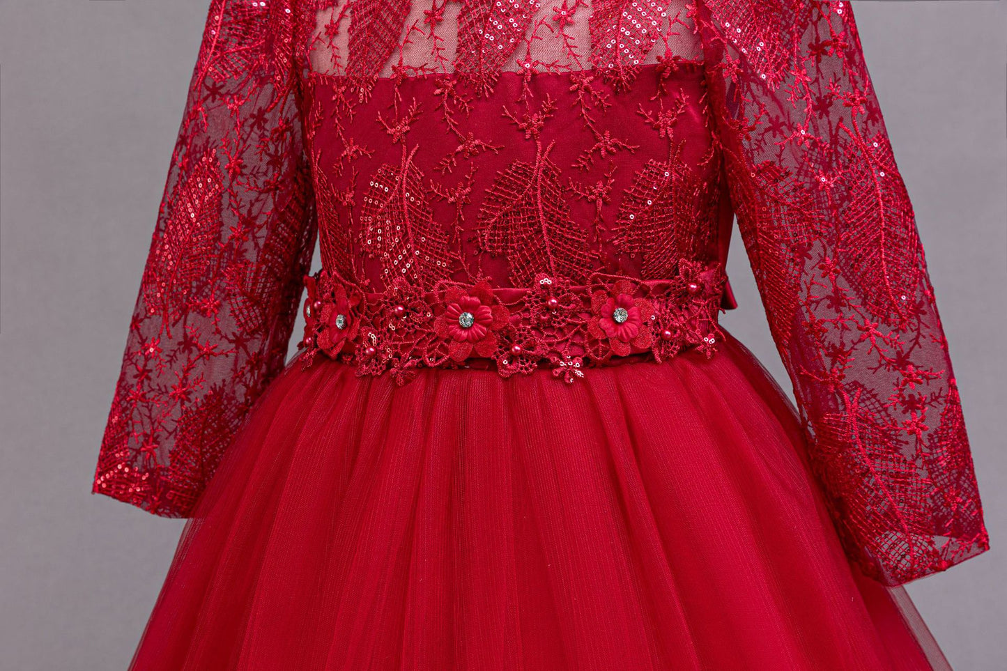 Imported ✨ Girls’ Long-Sleeve Lace Princess Dress – Flower Girl & Performance Outfit