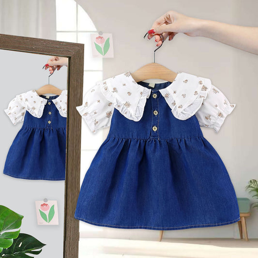 Imported👗Girls’ Soft Denim Summer Dress – Short Sleeve Toddler Dress