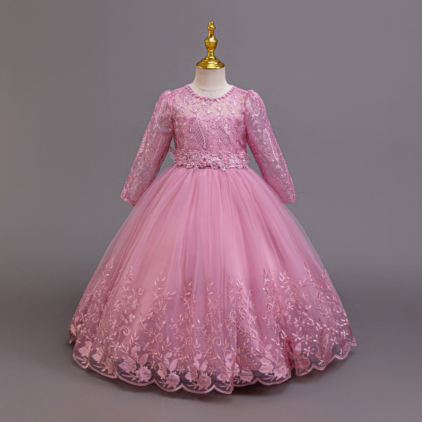 Imported ✨ Girls’ Long-Sleeve Lace Princess Dress – Flower Girl & Performance Outfit