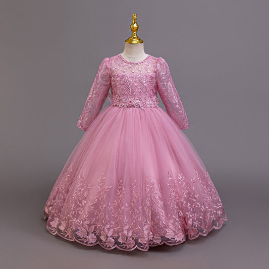 Imported ✨ Girls’ Long-Sleeve Lace Princess Dress – Flower Girl & Performance Outfit