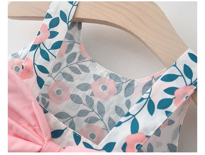 Imported 🌺 Girls’ Summer Floral Print Dress with Strap & Hat – Korean Style