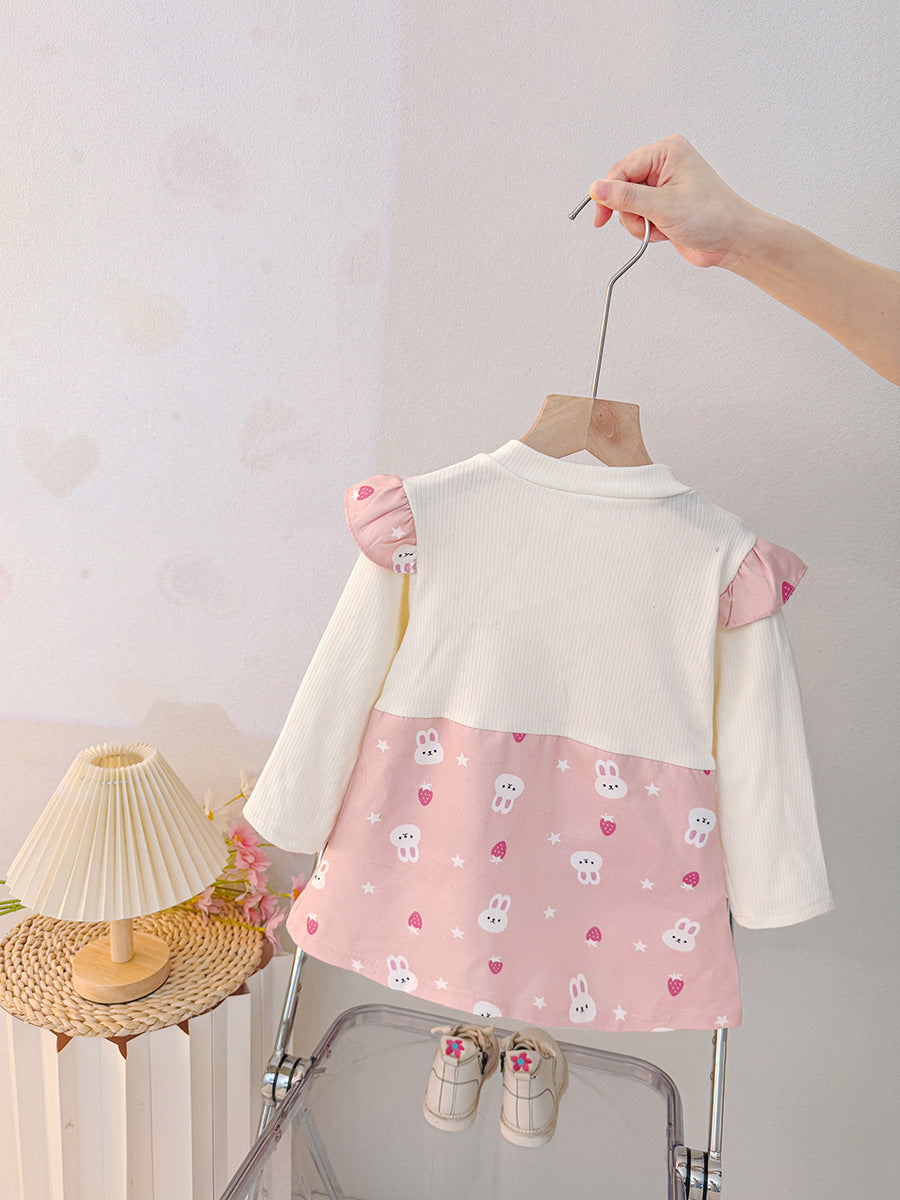 Imported 🍁 Autumn Princess Dress – Cartoon Suspender Faux Two-Piece Long-Sleeve Outfit