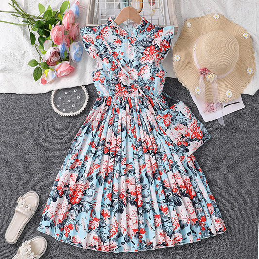 Imported 🌸 Girls’ Flying Sleeve Printed Princess Dress – Summer Foreign Trade Hot Seller
