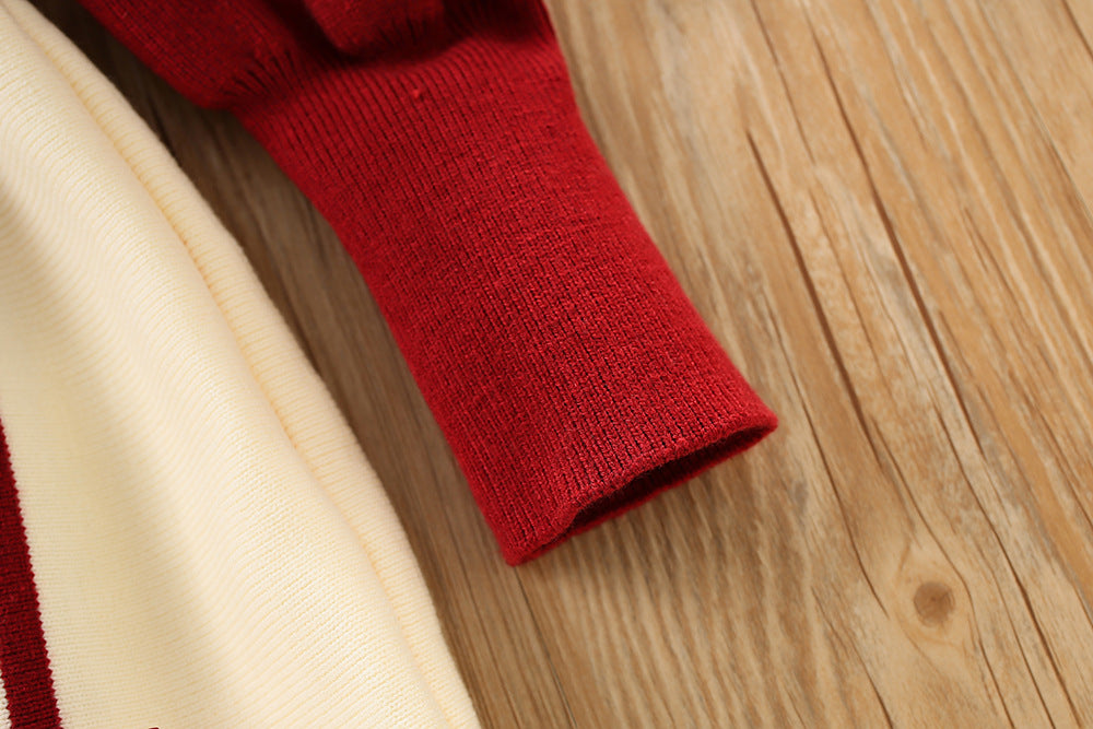 Imported ❄️ Winter Girls’ Knitted Bow Dress – Korean Style with Puff Sleeves