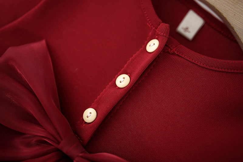 Imported 🎀 Spring/Autumn Girls’ Princess Dress – Long Sleeve with Large Bow