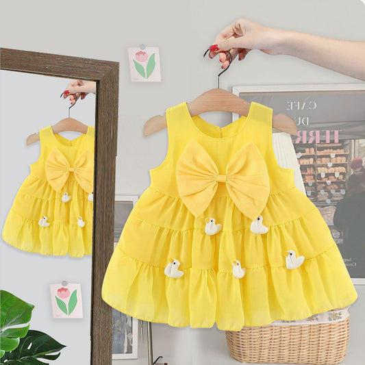 Imported 🍼 Baby Girls’ Summer Cartoon Dress – Sleeveless Korean Vest Style