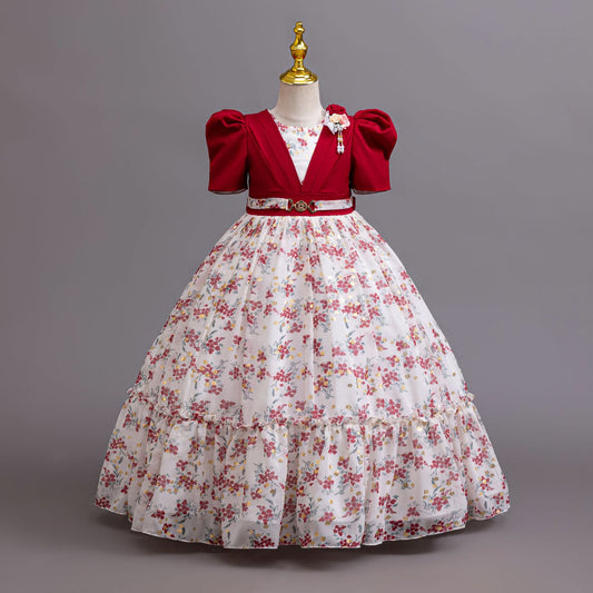 Imported 🌸 Girls’ Chiffon Floral Princess Dress – Catwalk & Party Outfit