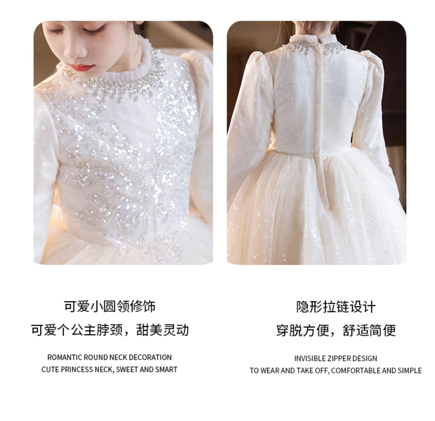 Imported ✨ Champagne Color Girls’ Runway Princess Dress – Tulle Performance Outfit