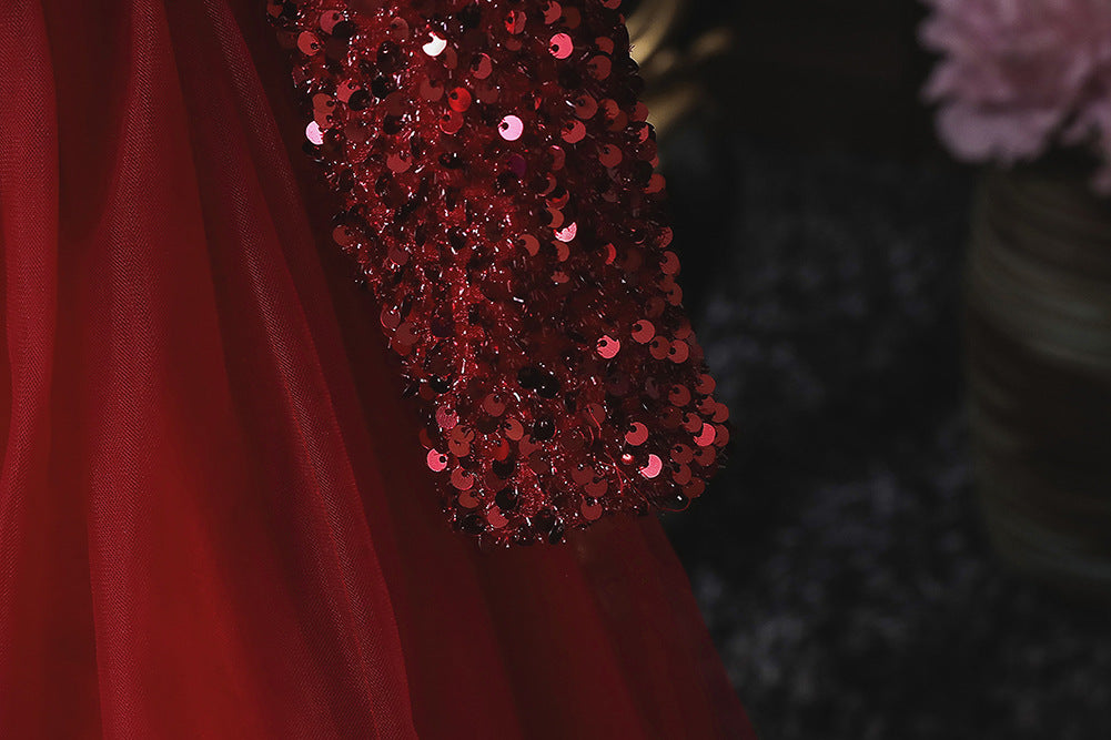 Imported ✨ Girls’ Sequined Evening Banquet Dress – Long Sleeve for Medium & Large Kids