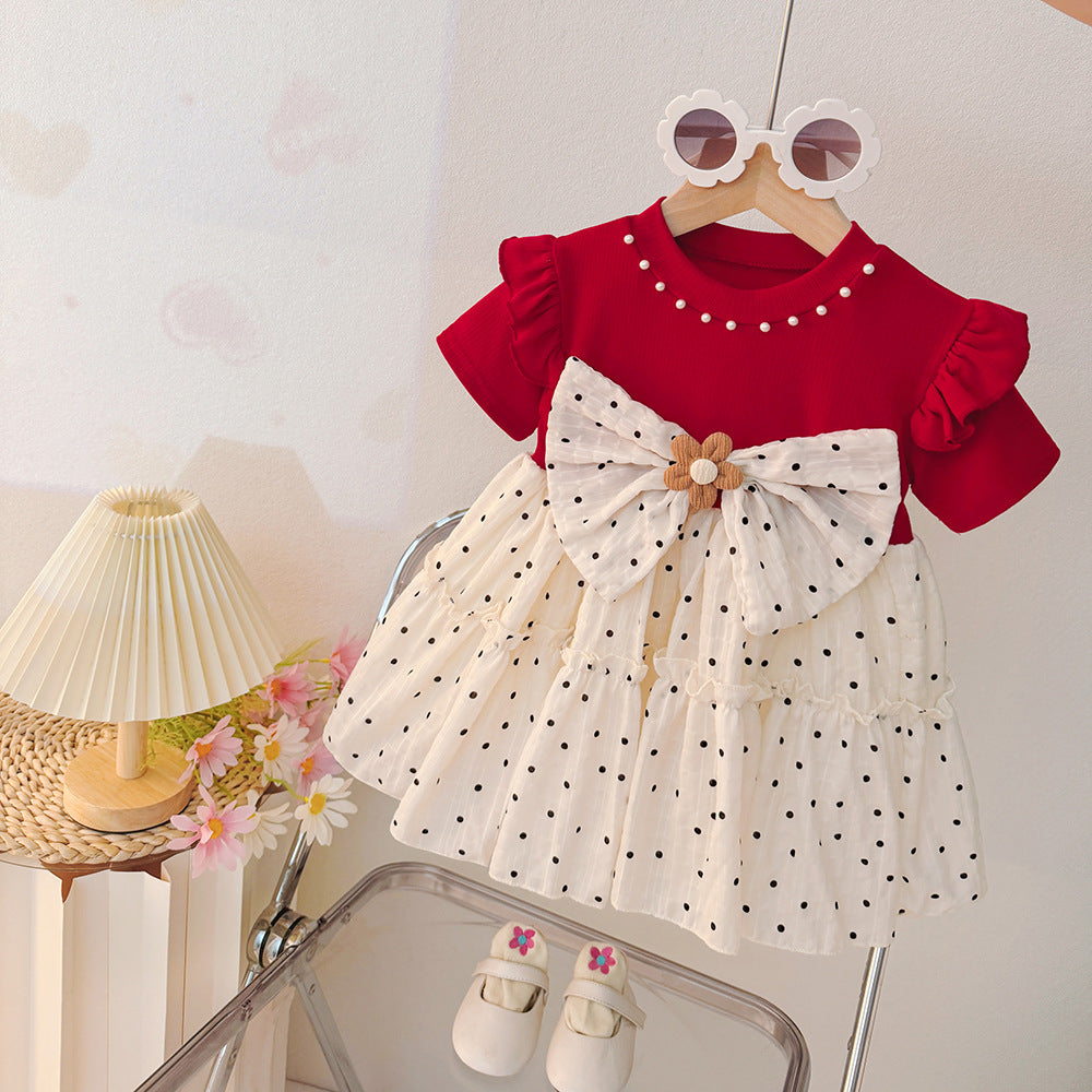 Imported 🌸 Girls’ Summer Polka Dot Dress – Korean Style Flying Sleeve