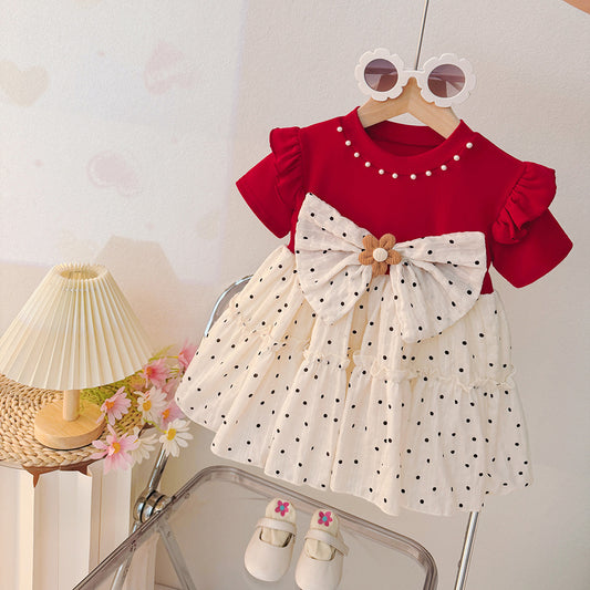 Imported 🌸 Girls’ Summer Polka Dot Dress – Korean Style Flying Sleeve