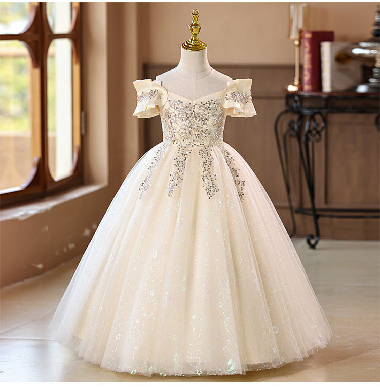 High-end, light luxury, long, stylish little girl princess dress, performance costume, children's wear, girls' dress