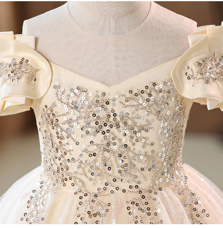 High-end, light luxury, long, stylish little girl princess dress, performance costume, children's wear, girls' dress