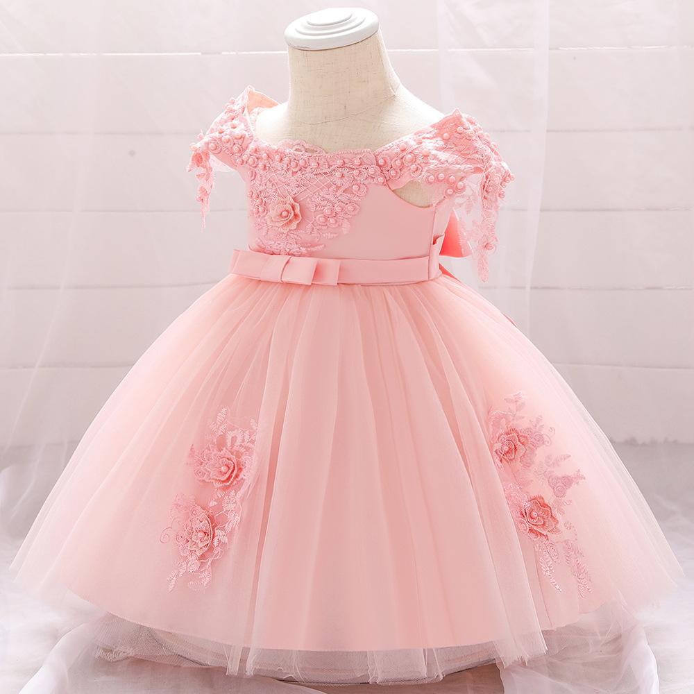 Imported 🎀 Baby Girl Off-Shoulder Dress – Fluffy Beaded Flower Dress with Bow