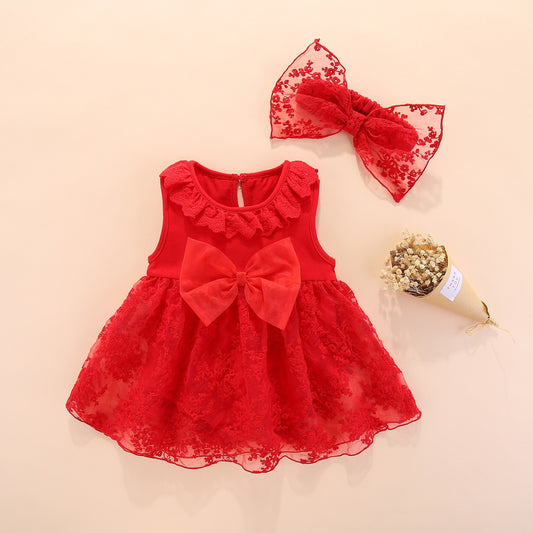Imported 👶🎀 Baby Girls’ Sleeveless Princess Bodysuit Dress with Headband – Full Moon & First Birthday Outfit