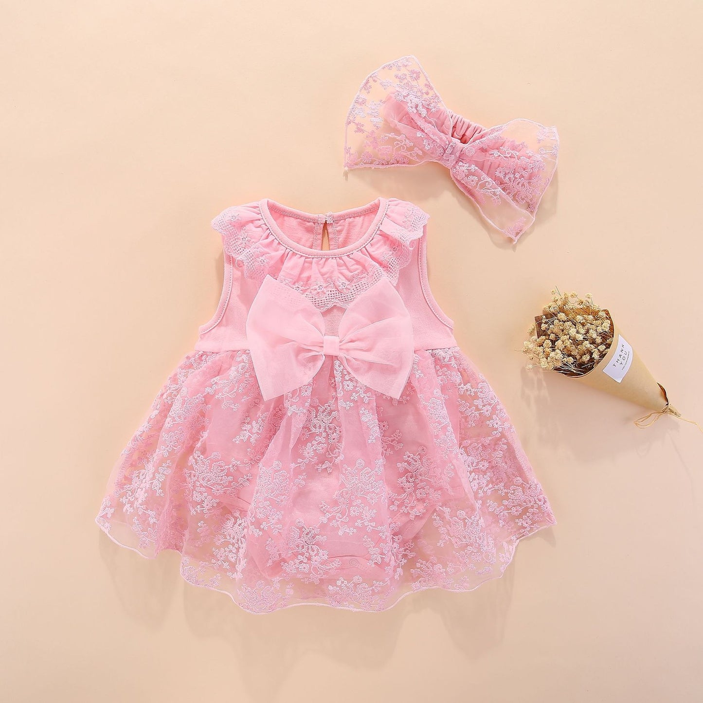 Imported 👶🎀 Baby Girls’ Sleeveless Princess Bodysuit Dress with Headband – Full Moon & First Birthday Outfit