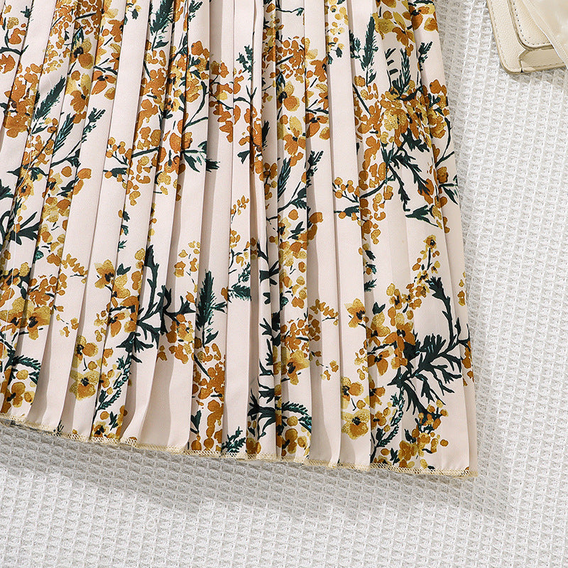 Imported 🌸 Girls’ French Retro Printed Pleated Dress – Summer Flying Sleeve Princess Dress